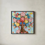 Sunning in Florals I v2 by Yvette St. Amant. Shown in a sleek black glass frame for a contemporary gallery look. Available as an archival giclee rolled canvas, fine art paper, or poster print. SKU 97443a.