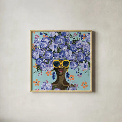 Sunning in Florals II by Yvette St. Amant. Shown in a natural wood glass frame for a timeless modern aesthetic. Available as an archival giclee rolled canvas, fine art paper, or poster print. SKU 96180a.
