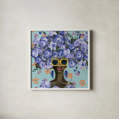 Sunning in Florals II by Yvette St. Amant. Shown in a crisp white glass frame for a clean and minimalist style. Available as an archival giclee rolled canvas, fine art paper, or poster print. SKU 96180a.