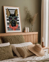Swag Sheppard Stripe Background by Yvette St. Amant. shown as a paper print in a natural frame. Available as a archival giclee rolled canvas, fine art paper, or poster print. SKU 101262h.