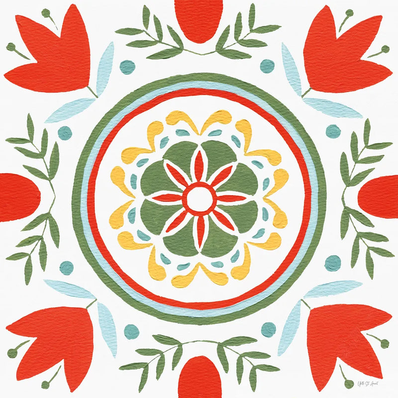 Tex Mex Mandala Tile I by Yvette St. Amant. SKU 101167a. Archival Giclee Fine art print for wall decor.