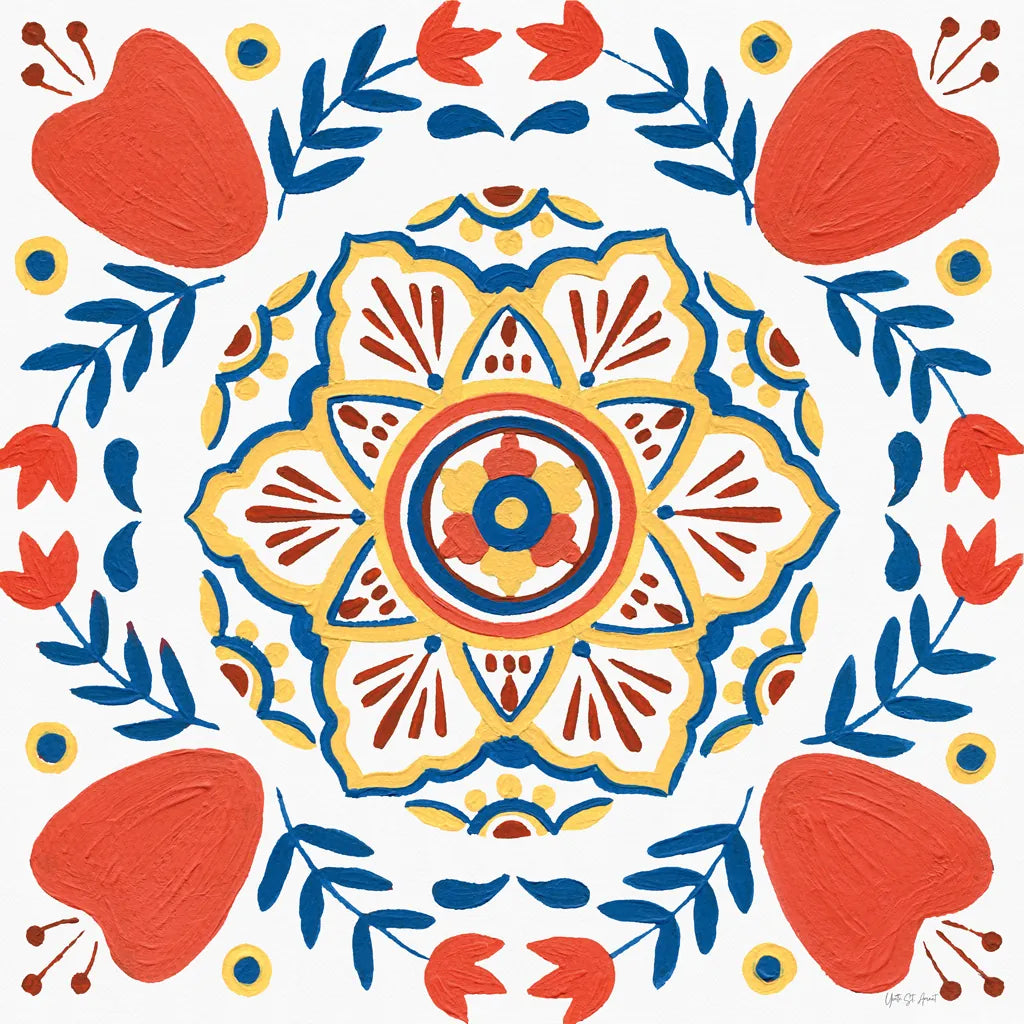 Tex Mex Mandala Tile II by Yvette St. Amant. SKU 101168a. Archival Giclee Fine art print for wall decor.