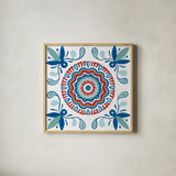 Tex Mex Mandala Tile III by Yvette St. Amant. Shown in a natural wood glass frame for a timeless modern aesthetic. Available as an archival giclee rolled canvas, fine art paper, or poster print. SKU 101169a.