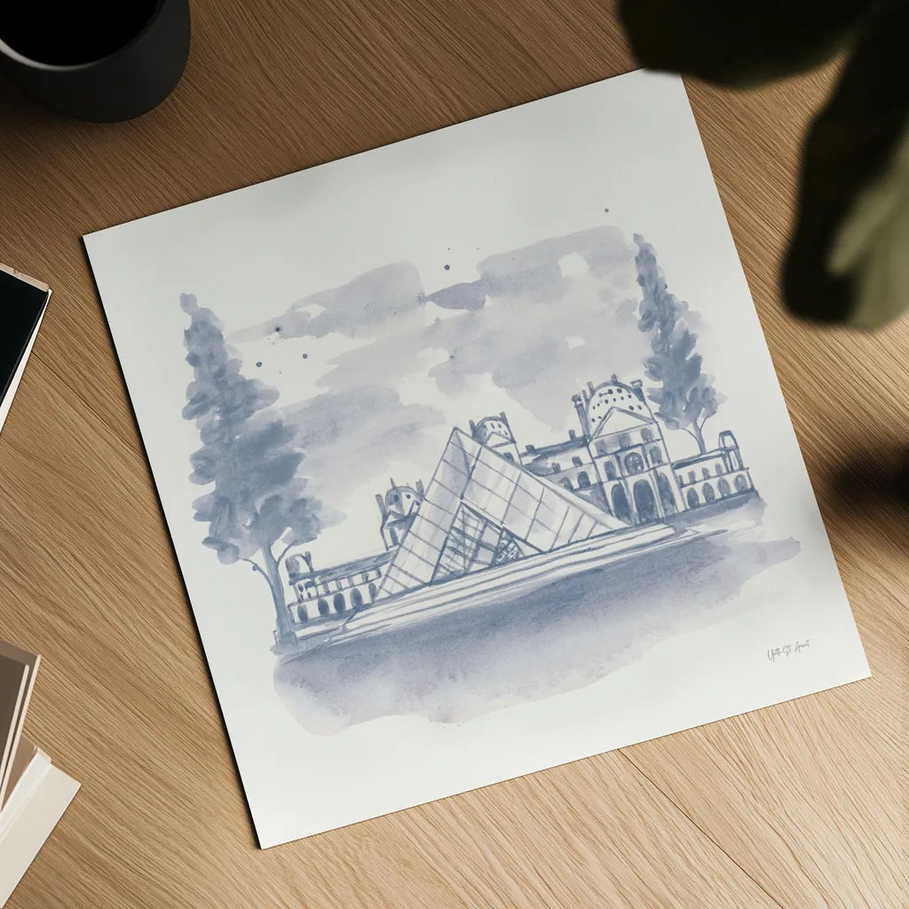 The Louvre by Yvette St. Amant. Shown as a detailed flat fine art print, highlighting archival giclee quality. Available as an archival giclee rolled canvas, fine art paper, or poster print. SKU 94655a.