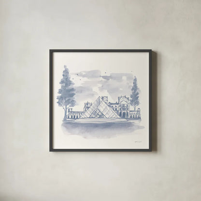 The Louvre by Yvette St. Amant. Shown in a sleek black glass frame for a contemporary gallery look. Available as an archival giclee rolled canvas, fine art paper, or poster print. SKU 94655a.