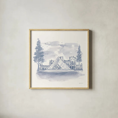 The Louvre by Yvette St. Amant. Shown in a natural wood glass frame for a timeless modern aesthetic. Available as an archival giclee rolled canvas, fine art paper, or poster print. SKU 94655a.