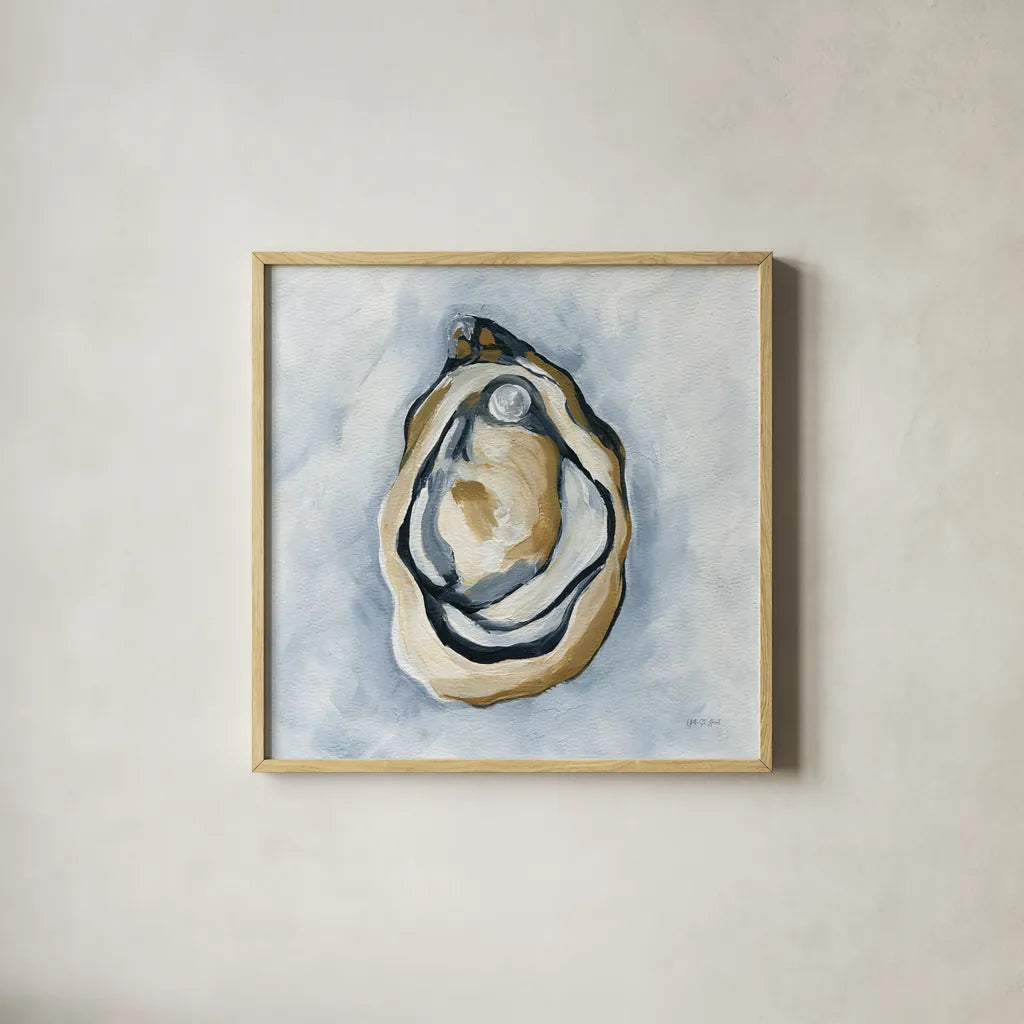The World is Your Oyster I by Yvette St. Amant. Shown in a natural wood glass frame for a timeless modern aesthetic. Available as an archival giclee rolled canvas, fine art paper, or poster print. SKU 88202a.