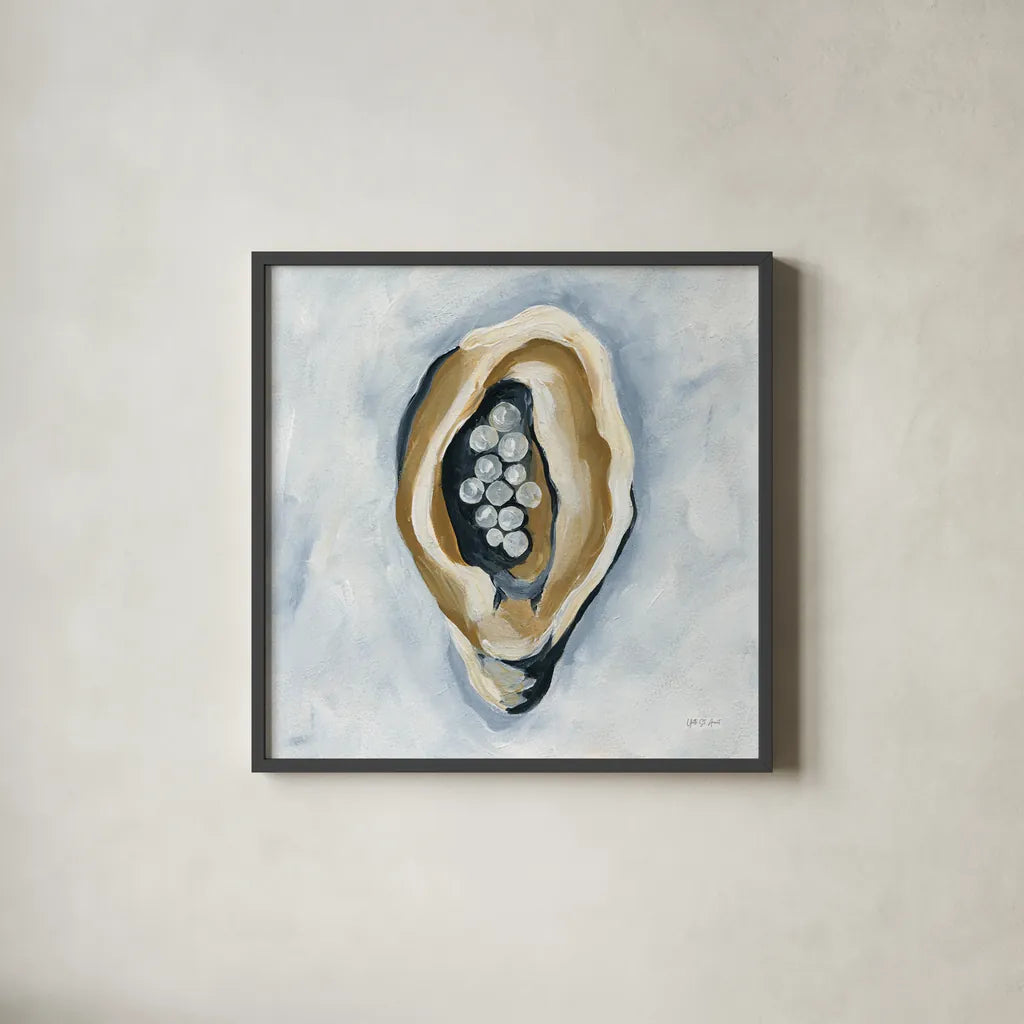 The World is Your Oyster II by Yvette St. Amant. Shown in a sleek black glass frame for a contemporary gallery look. Available as an archival giclee rolled canvas, fine art paper, or poster print. SKU 88203a.