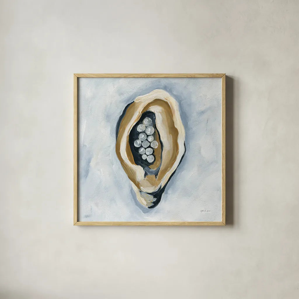 The World is Your Oyster II by Yvette St. Amant. Shown in a natural wood glass frame for a timeless modern aesthetic. Available as an archival giclee rolled canvas, fine art paper, or poster print. SKU 88203a.