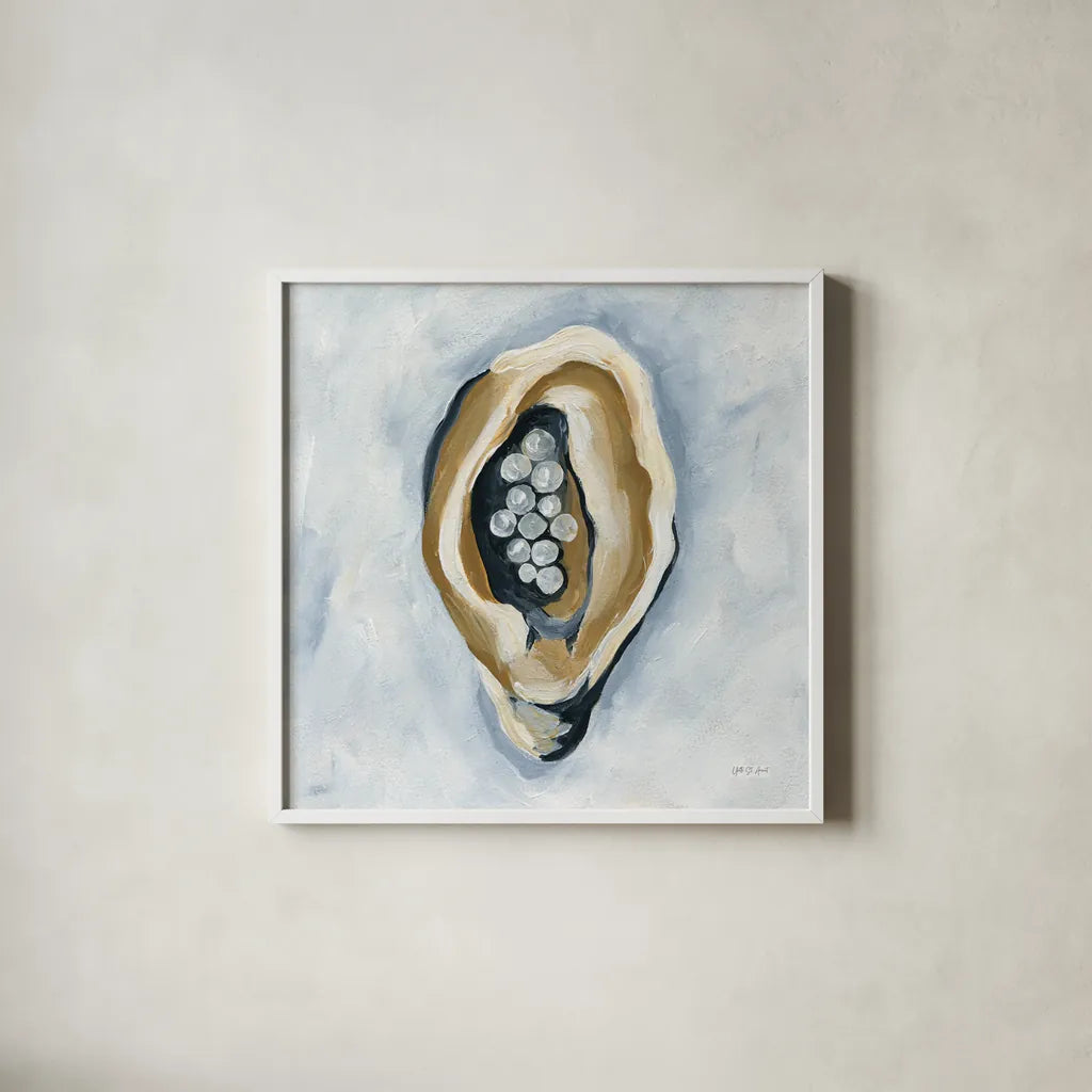 The World is Your Oyster II by Yvette St. Amant. Shown in a crisp white glass frame for a clean and minimalist style. Available as an archival giclee rolled canvas, fine art paper, or poster print. SKU 88203a.