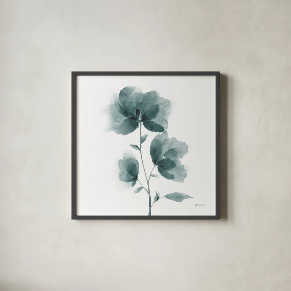 Tranquil Blossom I by Yvette St. Amant. Shown in a sleek black glass frame for a contemporary gallery look. Available as an archival giclee rolled canvas, fine art paper, or poster print. SKU 88195a.