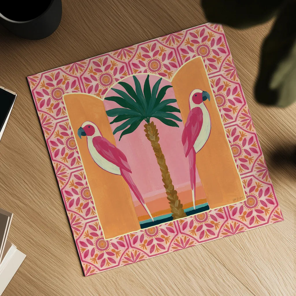 Tropical Birds I by Yvette St. Amant. Shown as a detailed flat fine art print, highlighting archival giclee quality. Available as an archival giclee rolled canvas, fine art paper, or poster print. SKU 98387a.