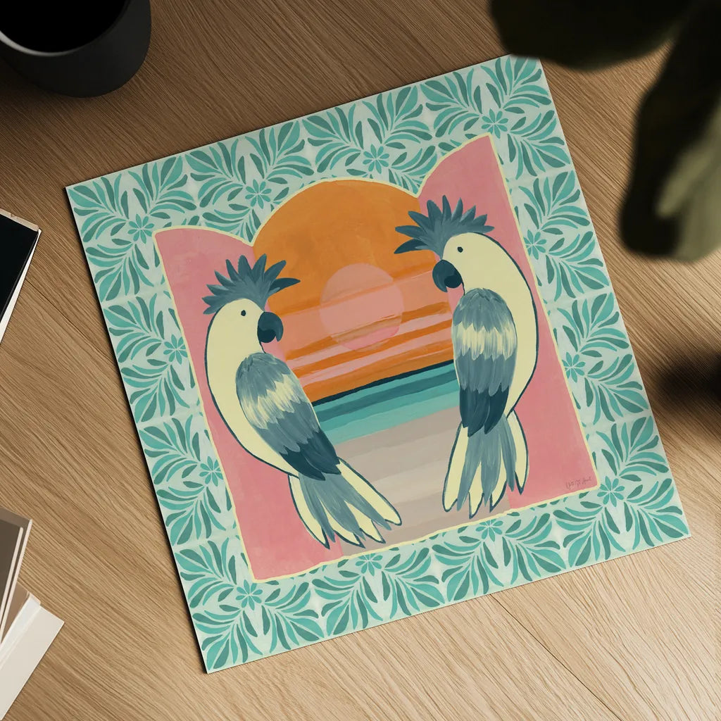Tropical Birds II by Yvette St. Amant. Shown as a detailed flat fine art print, highlighting archival giclee quality. Available as an archival giclee rolled canvas, fine art paper, or poster print. SKU 98388a.