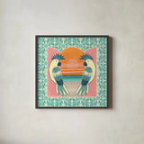 Tropical Birds II by Yvette St. Amant. Shown in a sleek black glass frame for a contemporary gallery look. Available as an archival giclee rolled canvas, fine art paper, or poster print. SKU 98388a.