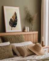 Tropical Leaf II by Yvette St. Amant. shown as a paper print in a natural frame. Available as a archival giclee rolled canvas, fine art paper, or poster print. SKU 88740h.