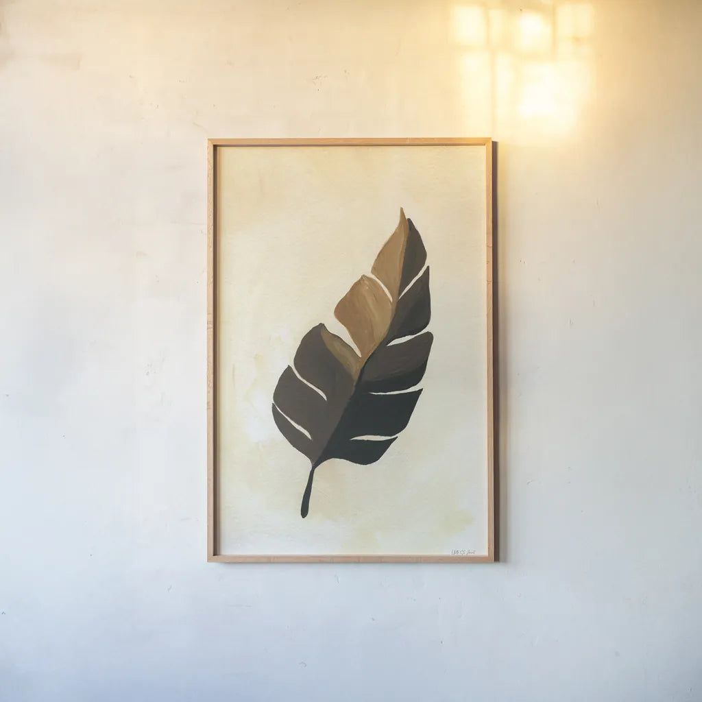 Tropical Leaf II by Yvette St. Amant. shown as a paper print in a natural frame. Available as a archival giclee rolled canvas, fine art paper, or poster print. SKU 88740h.