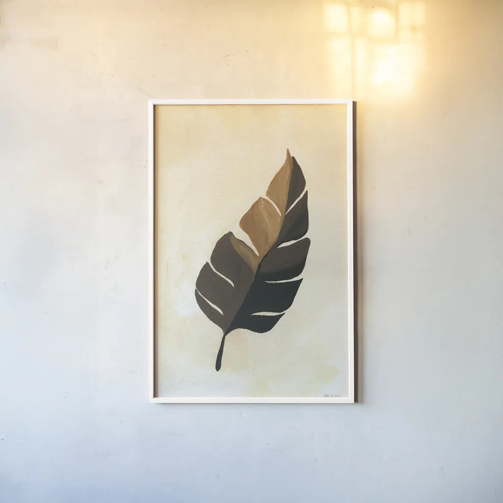 Tropical Leaf II by Yvette St. Amant. shown as a paper print in a white frame. Available as a archival giclee rolled canvas, fine art paper, or poster print. SKU 88740h.