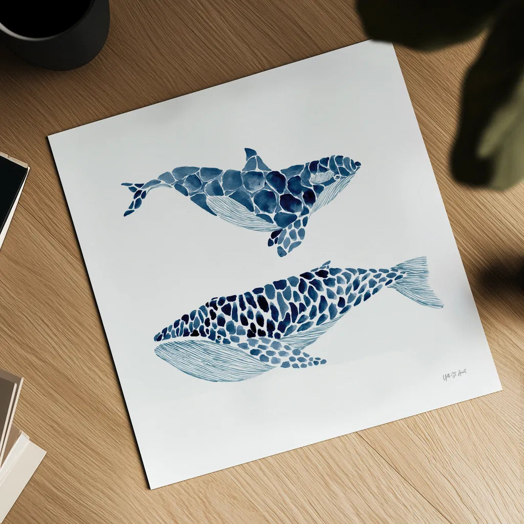 Two Whales by Yvette St. Amant. Shown as a detailed flat fine art print, highlighting archival giclee quality. Available as an archival giclee rolled canvas, fine art paper, or poster print. SKU 90119a.