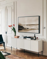Vintage Landscape Mountainside by Yvette St. Amant. shown as a framed stretched canvas in a living room above a console. Available as a archival giclee rolled canvas, fine art paper, or poster print. SKU 88198i.