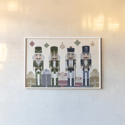 Vintage Nutcrackers I by Yvette St. Amant. shown as a paper print in a white frame. Available as a archival giclee rolled canvas, fine art paper, or poster print. SKU 94711i.