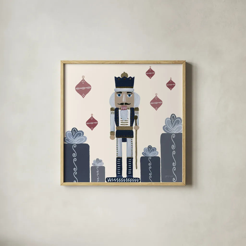 Vintage Nutcrackers II by Yvette St. Amant. Shown in a natural wood glass frame for a timeless modern aesthetic. Available as an archival giclee rolled canvas, fine art paper, or poster print. SKU 94712a.