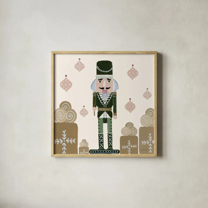 Vintage Nutcrackers IV by Yvette St. Amant. Shown in a natural wood glass frame for a timeless modern aesthetic. Available as an archival giclee rolled canvas, fine art paper, or poster print. SKU 94714a.