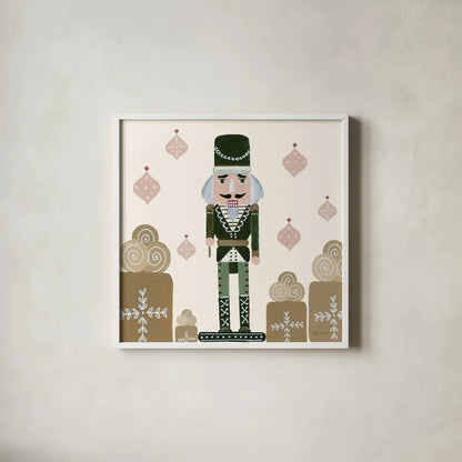 Vintage Nutcrackers IV by Yvette St. Amant. Shown in a crisp white glass frame for a clean and minimalist style. Available as an archival giclee rolled canvas, fine art paper, or poster print. SKU 94714a.