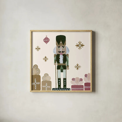 Vintage Nutcrackers V by Yvette St. Amant. Shown in a natural wood glass frame for a timeless modern aesthetic. Available as an archival giclee rolled canvas, fine art paper, or poster print. SKU 94715a.
