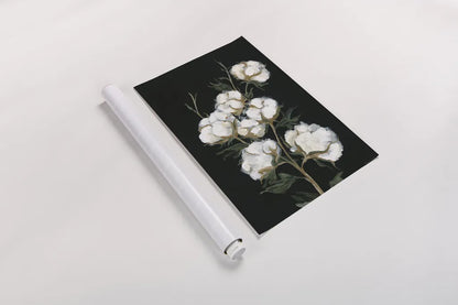 Vintage Stems of Cotton by Yvette St. Amant. shown as a rolled paper print. Available as archival giclee rolled canvas, fine art paper, or poster print. SKU 89779h.
