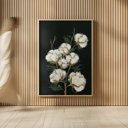 Vintage Stems of Cotton by Yvette St. Amant. shown as over sized large wall art. Available as an archival giclee rolled canvas, fine art paper, or poster print. SKU 89779h.