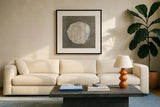 Wabi Sabi Circle by Yvette St. Amant. Displayed in a glass frame with matte in a clean modern living room. Available as an archival giclee rolled canvas, fine art paper, or poster print. SKU 103372a.