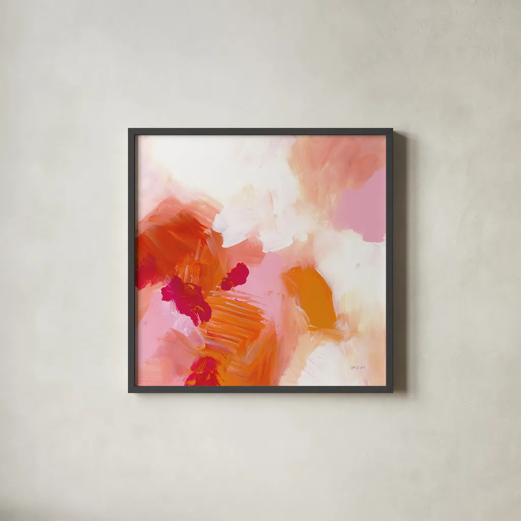 Warmth II by Yvette St. Amant. Shown in a sleek black glass frame for a contemporary gallery look. Available as an archival giclee rolled canvas, fine art paper, or poster print. SKU 99019a.