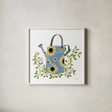 Watering Can with Daisies by Yvette St. Amant. Shown in a crisp white glass frame for a clean and minimalist style. Available as an archival giclee rolled canvas, fine art paper, or poster print. SKU 101178a.