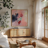 Weekend Retreat I by Yvette St. Amant. Shown in a natural wood frame in a cozy modern living room. Available as an archival giclee rolled canvas, fine art paper, or poster print. SKU 102297a.