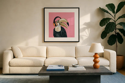 Wild I Sq by Yvette St. Amant. Displayed in a glass frame with matte in a clean modern living room. Available as an archival giclee rolled canvas, fine art paper, or poster print. SKU 89383a.