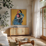 Wild III Square by Yvette St. Amant. Shown in a natural wood frame in a cozy modern living room. Available as an archival giclee rolled canvas, fine art paper, or poster print. SKU 92721a.