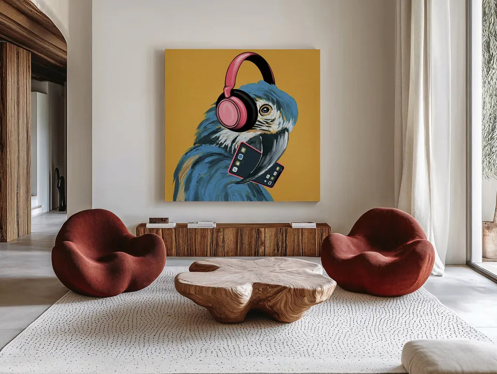 Wild III Square by Yvette St. Amant. Shown as extra-large giant wall art in a modern living room. Available as an archival giclee rolled canvas, fine art paper, or poster print. SKU 92721a.