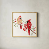 Winterberry Tidings I by Yvette St. Amant. Shown in a natural wood glass frame for a timeless modern aesthetic. Available as an archival giclee rolled canvas, fine art paper, or poster print. SKU 101222a.