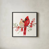 Winterberry Tidings II by Yvette St. Amant. Shown in a sleek black glass frame for a contemporary gallery look. Available as an archival giclee rolled canvas, fine art paper, or poster print. SKU 101223a.