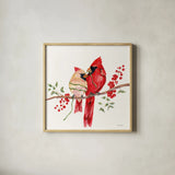 Winterberry Tidings II by Yvette St. Amant. Shown in a natural wood glass frame for a timeless modern aesthetic. Available as an archival giclee rolled canvas, fine art paper, or poster print. SKU 101223a.