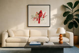 Winterberry Tidings II by Yvette St. Amant. Displayed in a glass frame with matte in a clean modern living room. Available as an archival giclee rolled canvas, fine art paper, or poster print. SKU 101223a.