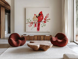 Winterberry Tidings II by Yvette St. Amant. Shown as extra-large giant wall art in a modern living room. Available as an archival giclee rolled canvas, fine art paper, or poster print. SKU 101223a.