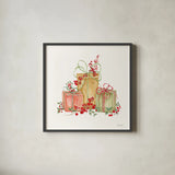 Winterberry Tidings III by Yvette St. Amant. Shown in a sleek black glass frame for a contemporary gallery look. Available as an archival giclee rolled canvas, fine art paper, or poster print. SKU 101224a.