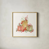 Winterberry Tidings III by Yvette St. Amant. Shown in a natural wood glass frame for a timeless modern aesthetic. Available as an archival giclee rolled canvas, fine art paper, or poster print. SKU 101224a.
