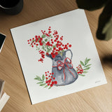 Winterberry Tidings IV by Yvette St. Amant. Shown as a detailed flat fine art print, highlighting archival giclee quality. Available as an archival giclee rolled canvas, fine art paper, or poster print. SKU 101225a.