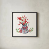 Winterberry Tidings IV by Yvette St. Amant. Shown in a sleek black glass frame for a contemporary gallery look. Available as an archival giclee rolled canvas, fine art paper, or poster print. SKU 101225a.