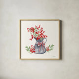 Winterberry Tidings IV by Yvette St. Amant. Shown in a natural wood glass frame for a timeless modern aesthetic. Available as an archival giclee rolled canvas, fine art paper, or poster print. SKU 101225a.