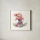 Winterberry Tidings IV by Yvette St. Amant. Shown in a crisp white glass frame for a clean and minimalist style. Available as an archival giclee rolled canvas, fine art paper, or poster print. SKU 101225a.