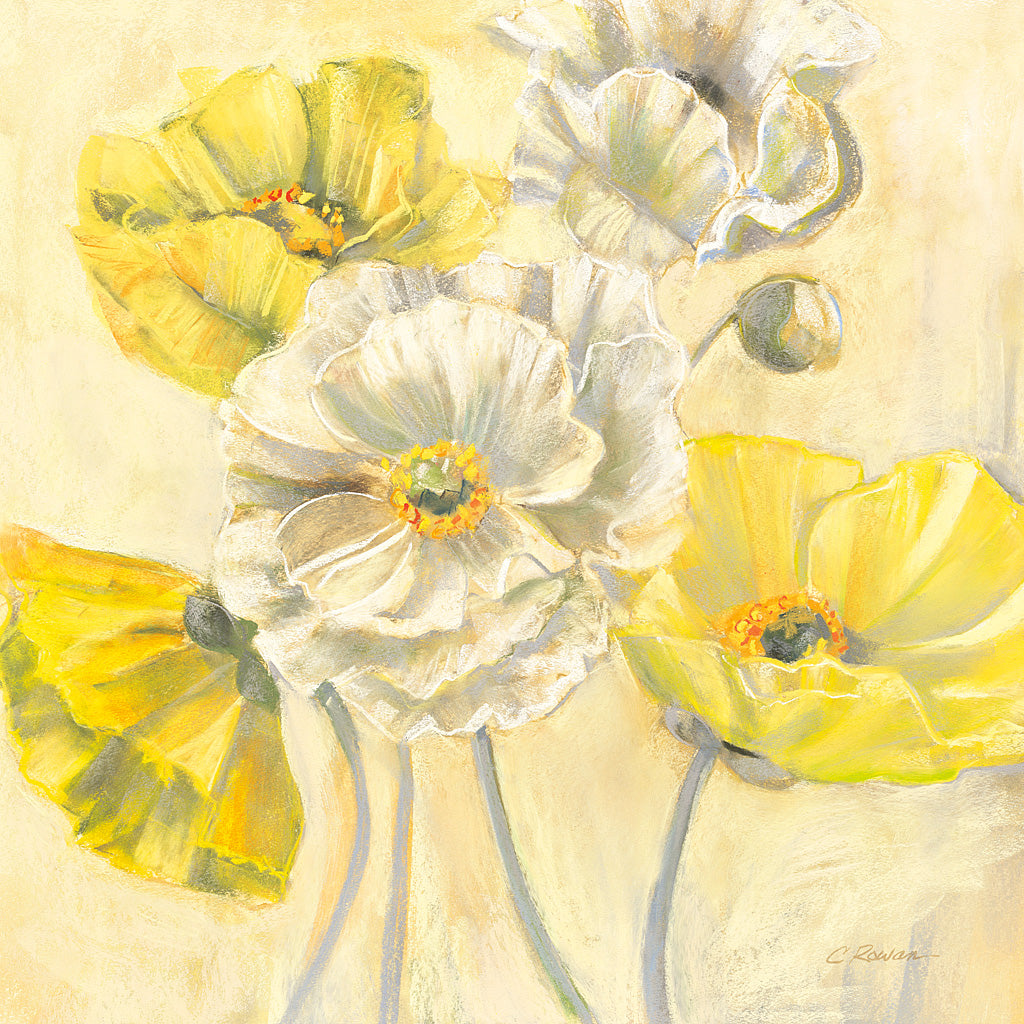 Gold and White Contemporary Poppies I