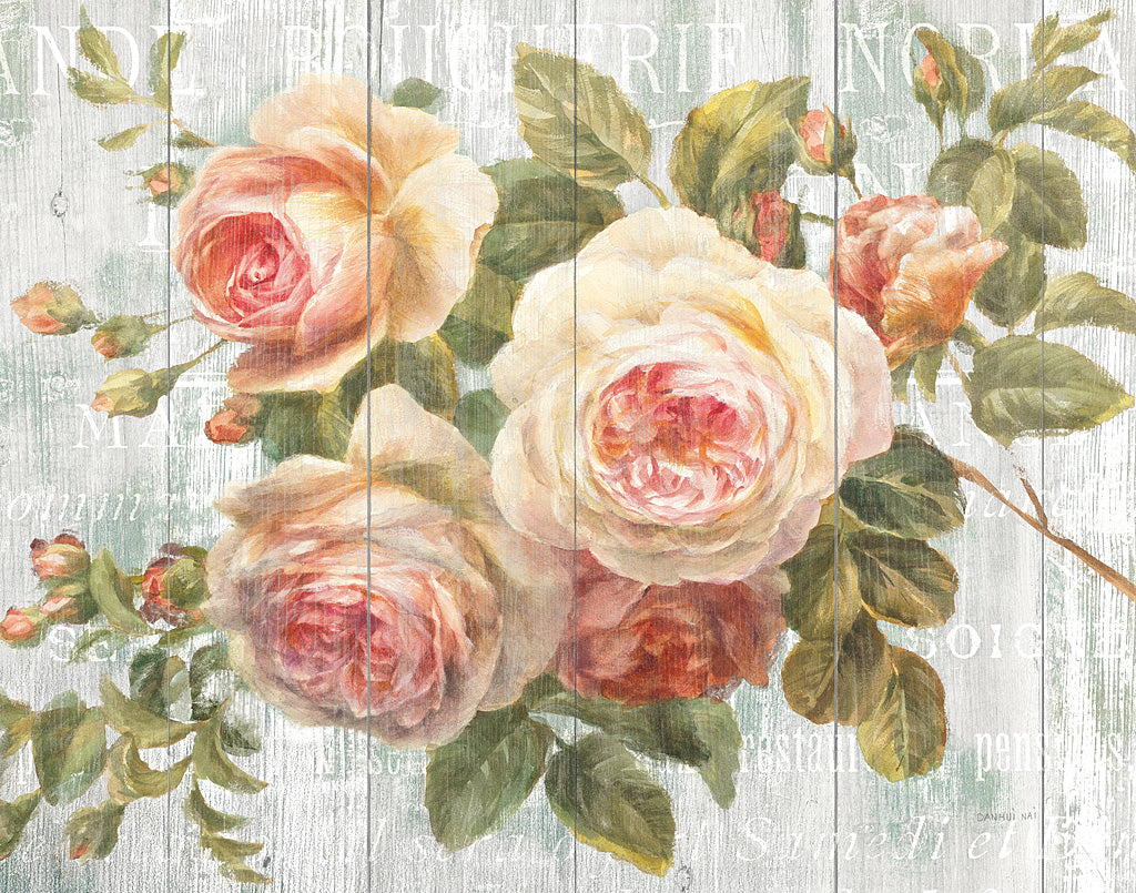 Reproduction of Vintage Roses on Driftwood by Danhui Nai - Wall Decor Art